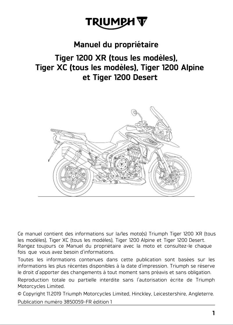 Image de la première page du manuel de l'appareil Tiger 1200 XCx (2020)