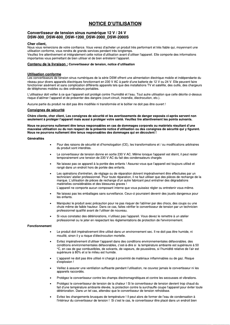 Image de la première page du manuel de l'appareil DSW-300