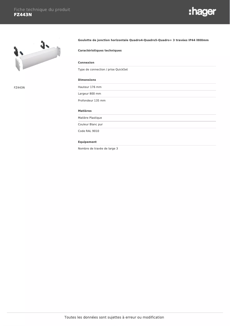 Page n°1 - Fiche technique Hager FZ443N