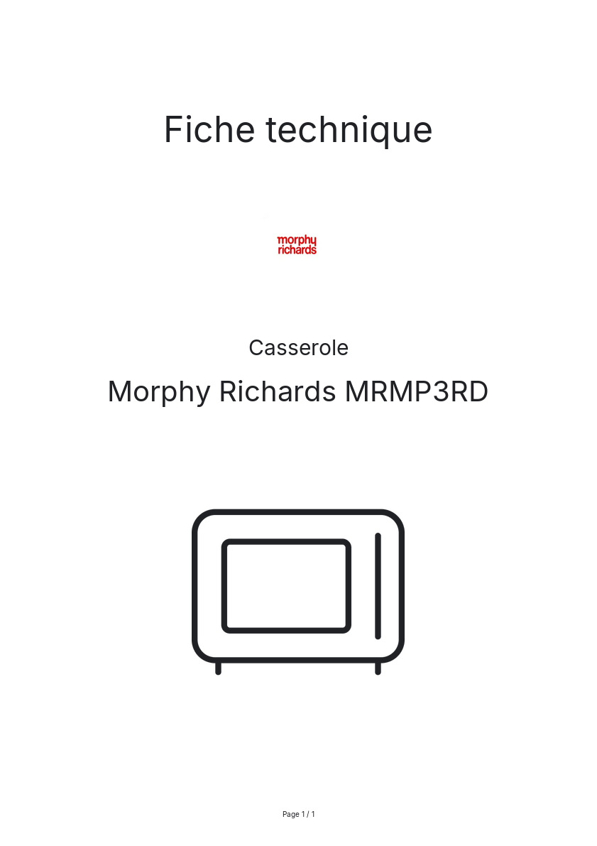 Page n°1 - Fiche technique Morphy Richards MRMP3RD