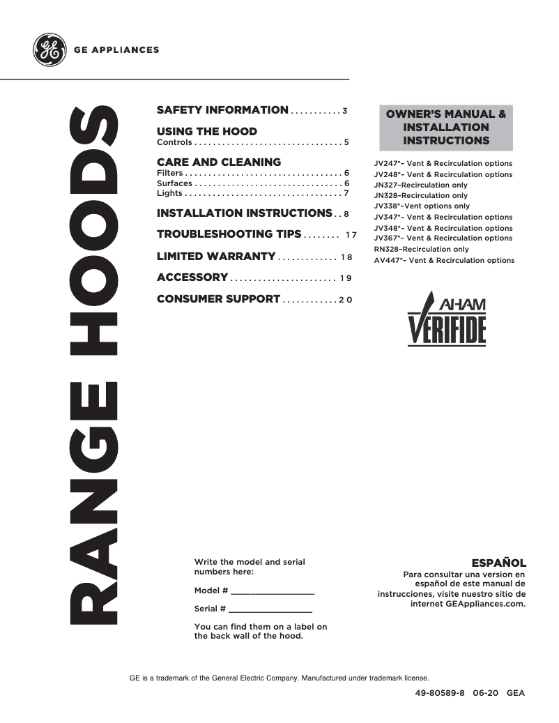 Page n°1 - Manuel d'utilisation et d'entretien GE JN327HCC