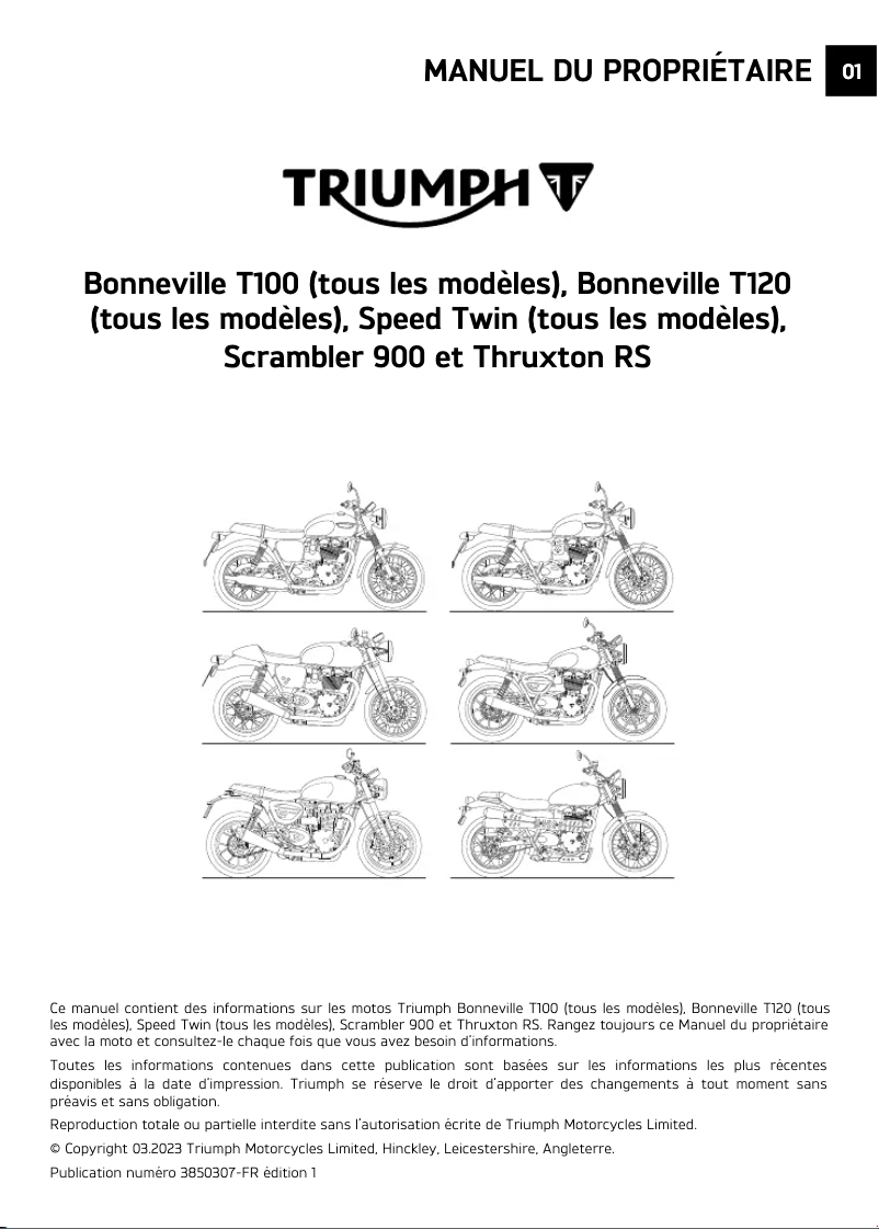 Page 1 de la notice Manuel utilisateur Triumph Speed Twin (2024)