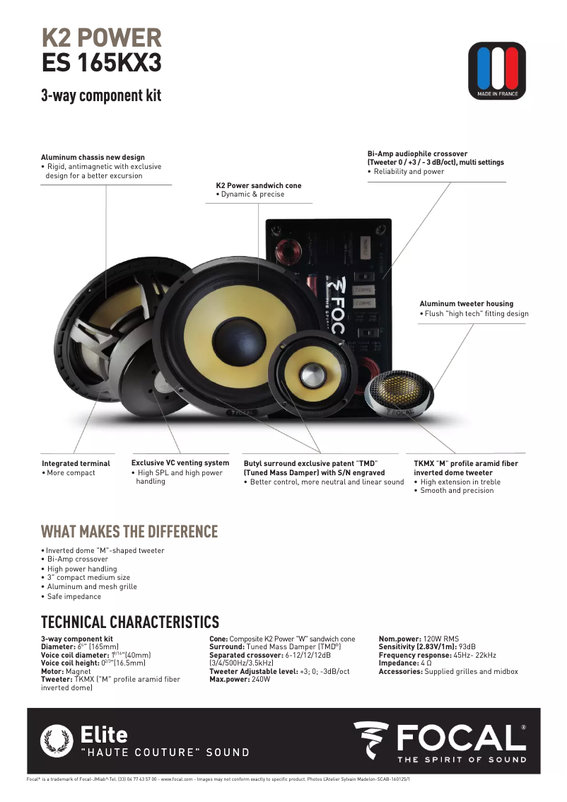 Page 1 de la notice Manuel utilisateur Focal K2 Power ES 165 KX3