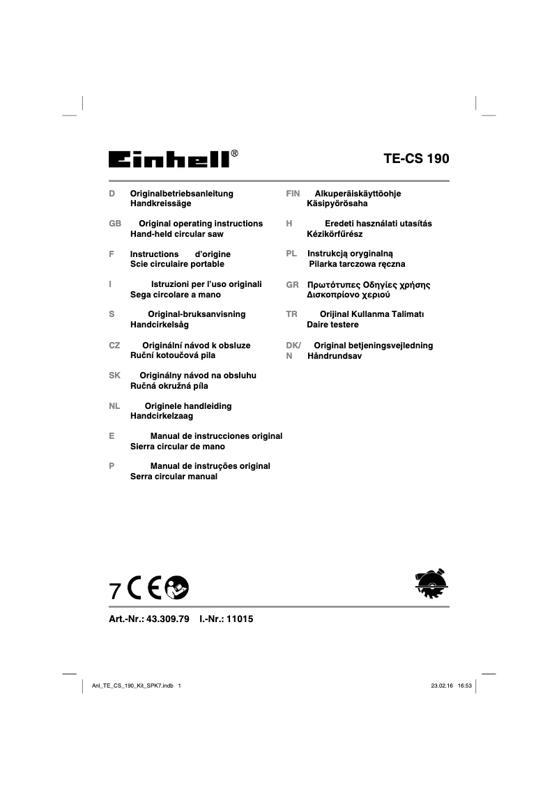 Imagen de la primera página del manual del dispositivo TE-CS 190