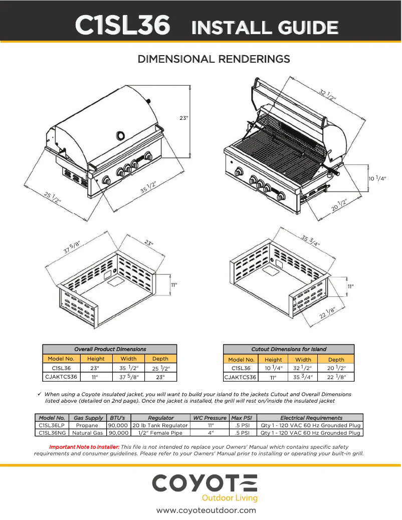 Page n°1 - Guide d'installation Coyote C1S36NG