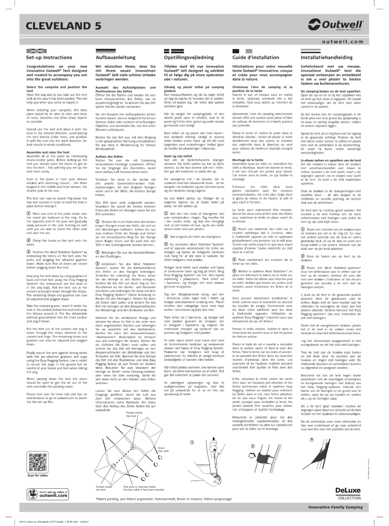 Page 1 de la notice Manuel utilisateur Outwell DeLuxe Green Cleveland 5