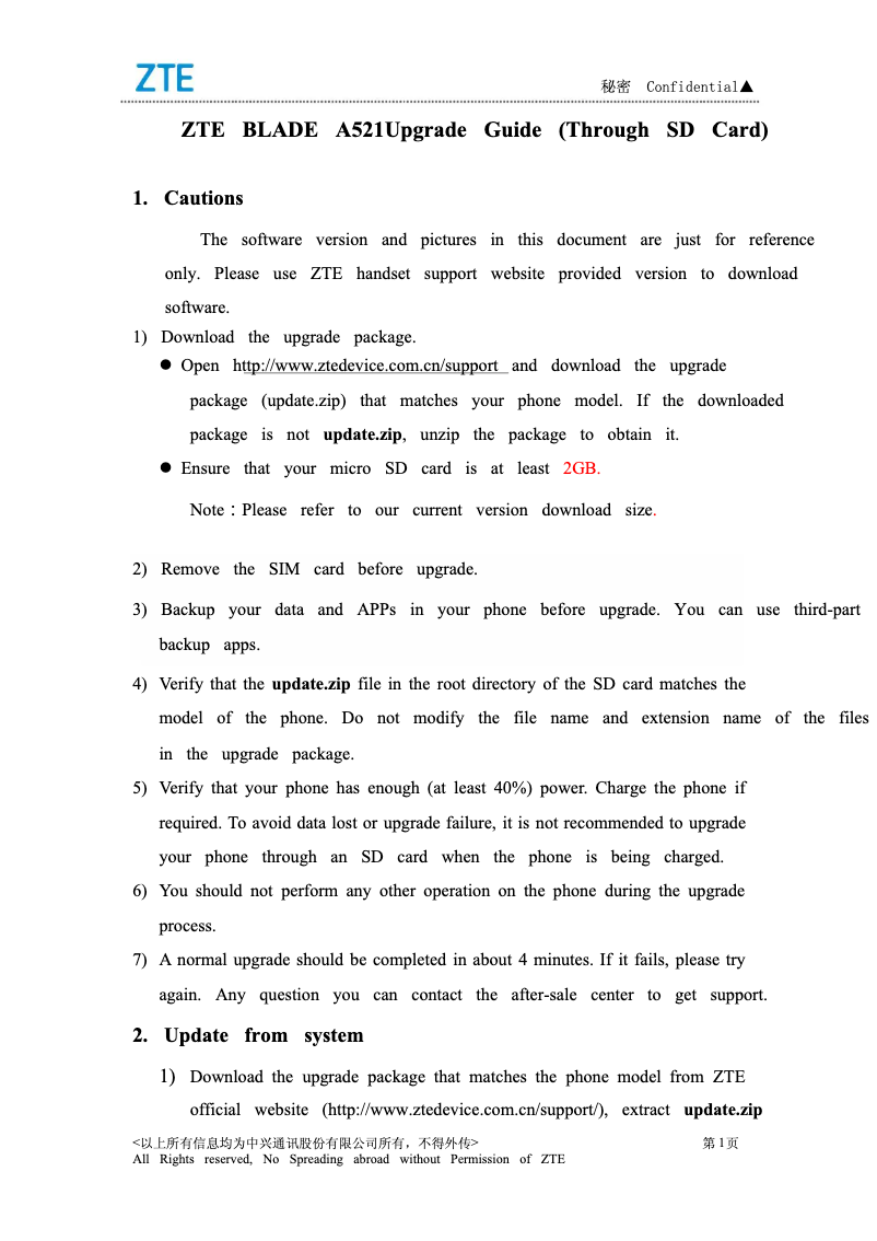 Page 1 de la notice Manuel utilisateur ZTE Blade A521