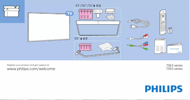 Page n°1 - Guide de démarrage rapide Philips 50PUS7393