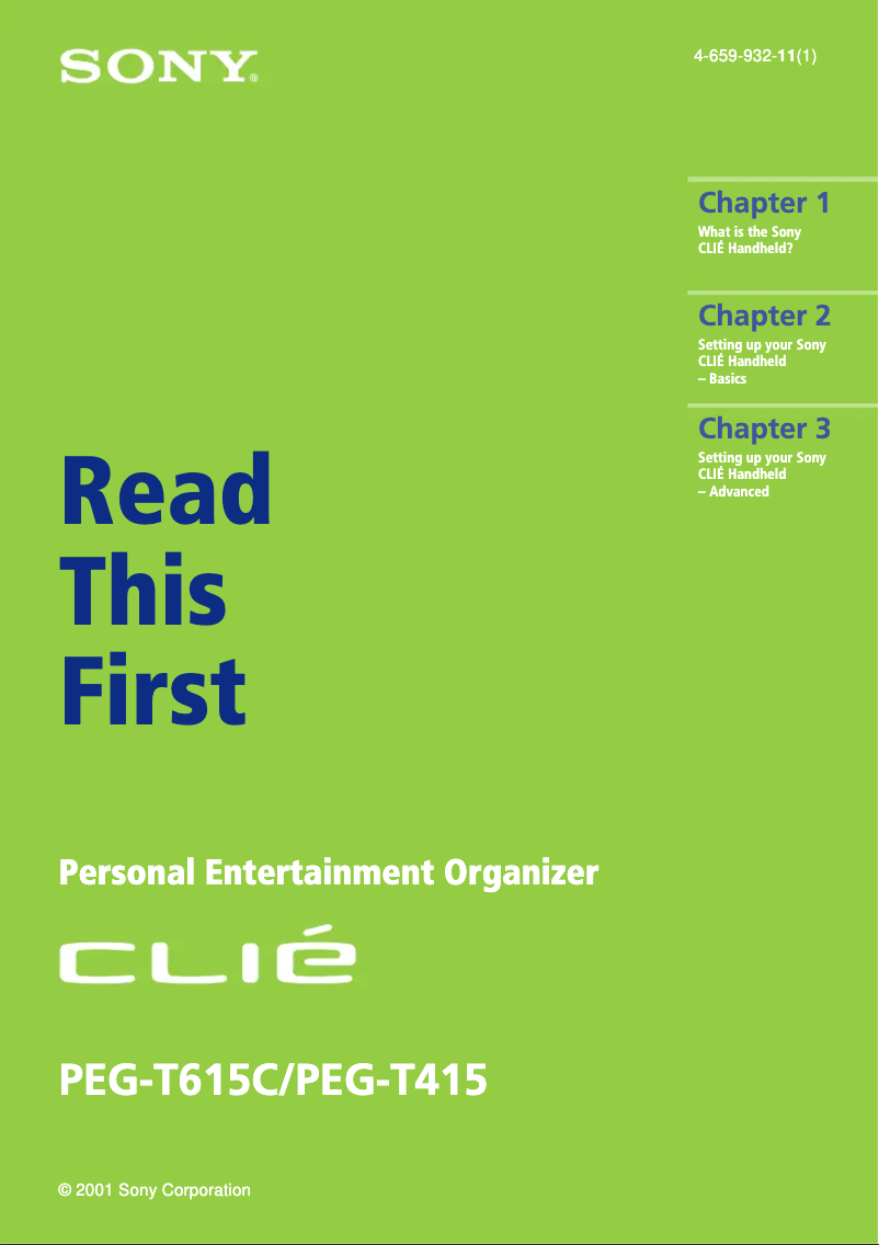 Image de la première page du manuel de l'appareil Clié PEG-T415