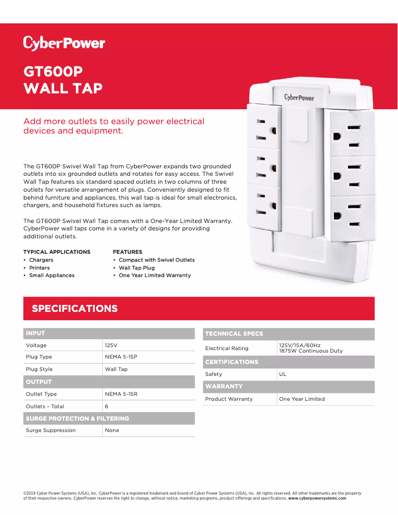 Page n°1 - Fiche technique CyberPower GT600P