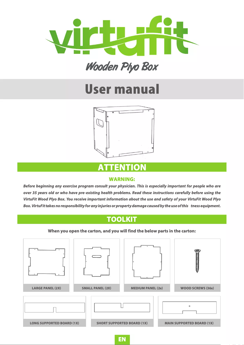 Page 1 de la notice Manuel utilisateur VirtuFit Wooden Plyo Box