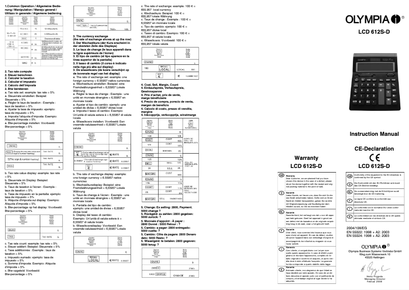 Page 1 de la notice Manuel utilisateur Olympia LCD 612