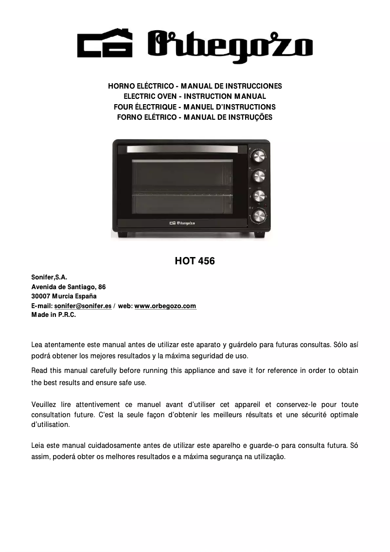 Image de la première page du manuel de l'appareil HOT 456