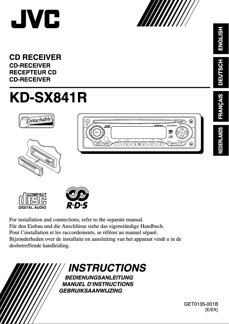 Image de la première page du manuel de l'appareil KD-SX841R