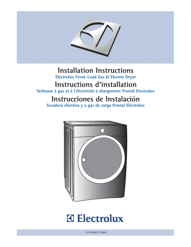 Page 1 de la notice Guide d'installation Electrolux EWMGD70JSS