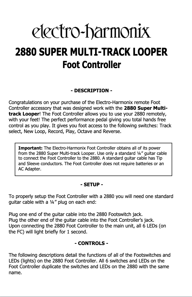 Imagen de la primera página del manual del dispositivo 2880 Foot Controller