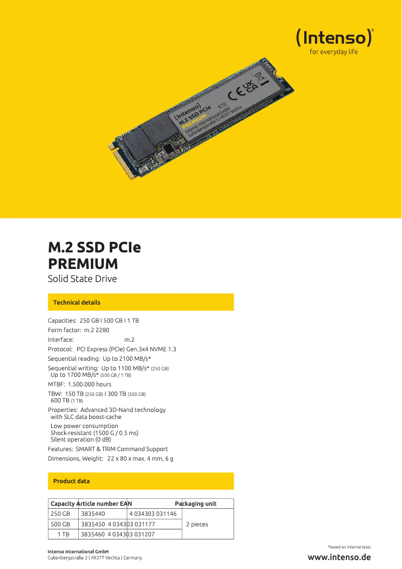 Page n°1 - Manuel utilisateur Intenso M.2 SSD PCIe Premium