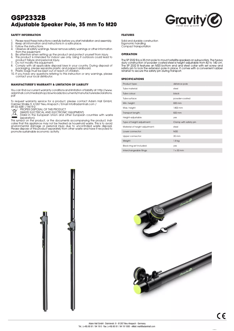Page 1 de la notice Manuel utilisateur Gravity SP 2332 B