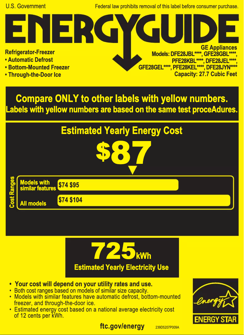 Page 1 de la notice Label énergétique Adora DFE28JELDS