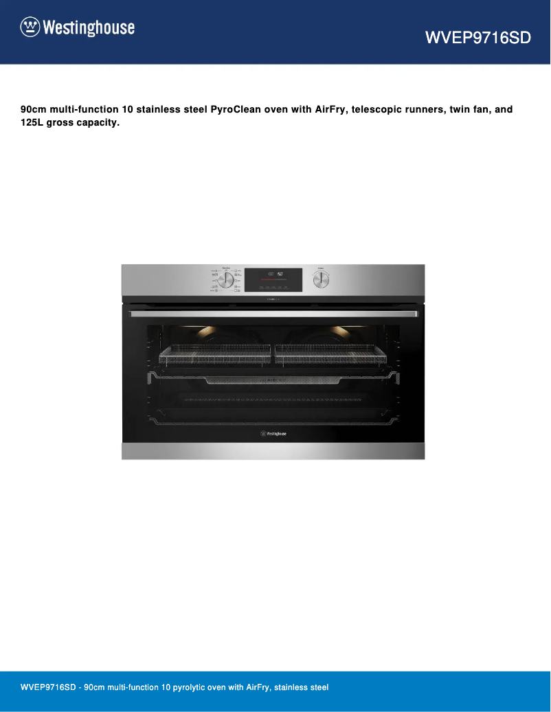 Page n°1 - Fiche technique Westinghouse WVEP9716SD
