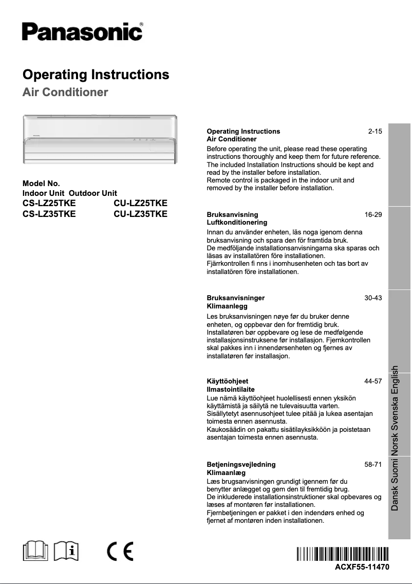 Image de la première page du manuel de l'appareil CU-LZ25TKE