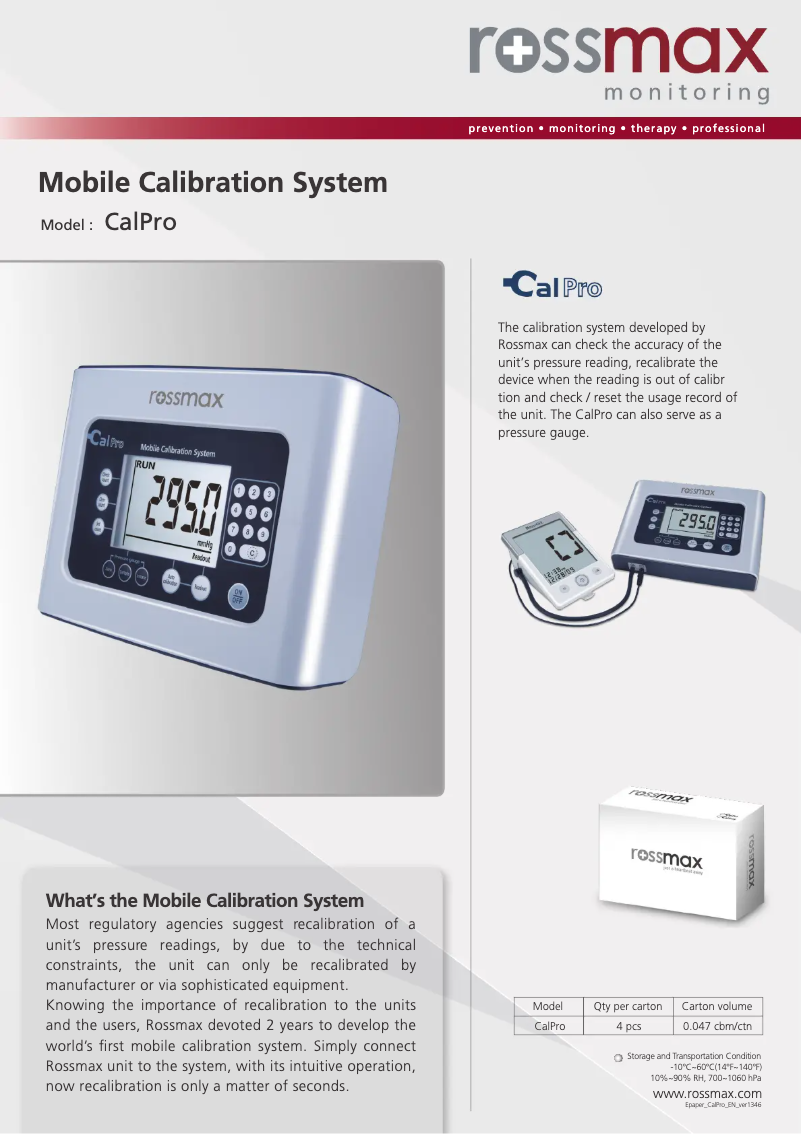 Page 1 de la notice Brochure Rossmax CalPro
