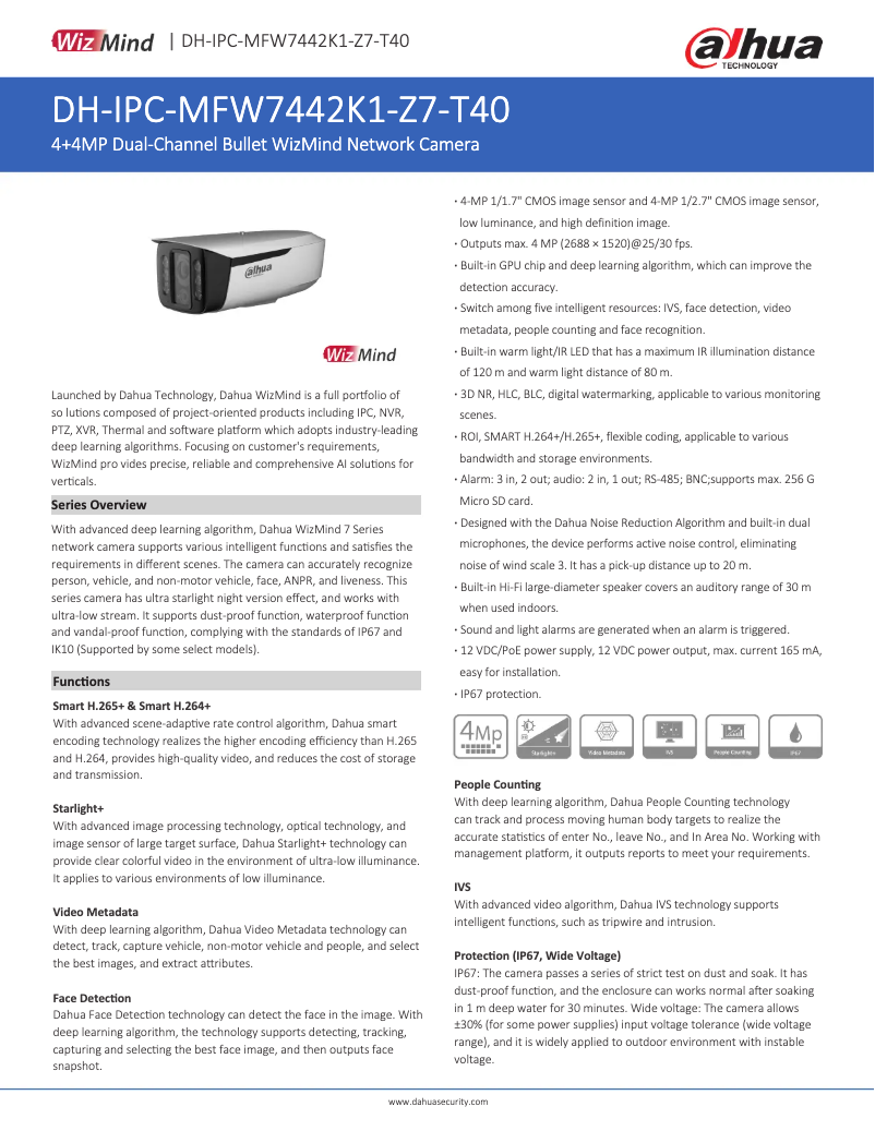 Page 1 de la notice Fiche technique Dahua Technology IPC-MFW7442K1-Z7-T40