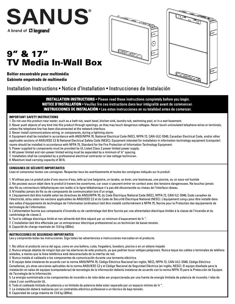 Página 1 del manual Manual de usuario Sanus SA-IWB9KIT