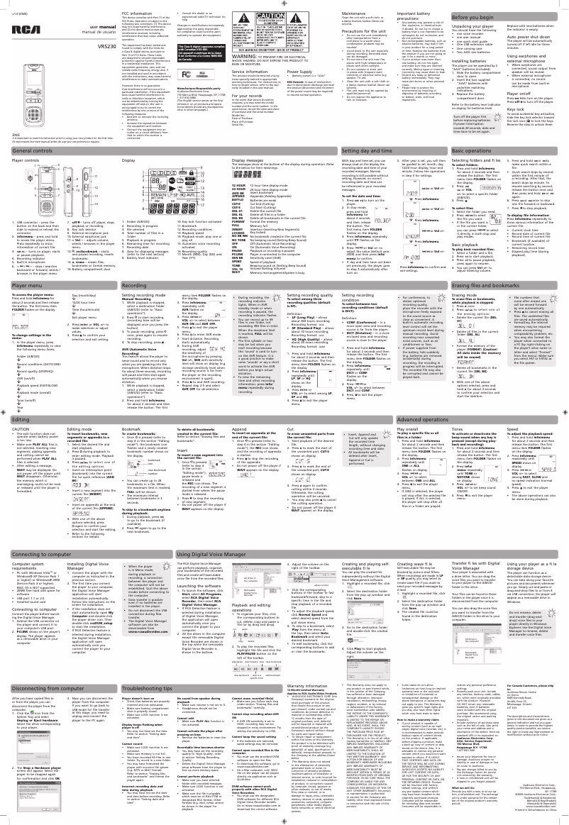 Page 1 de la notice Manuel utilisateur audiovox VR5230