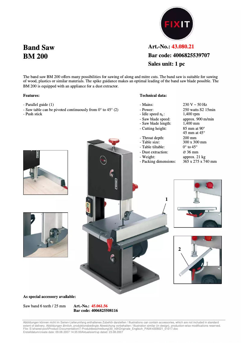 Image de la première page du manuel de l'appareil BM 200