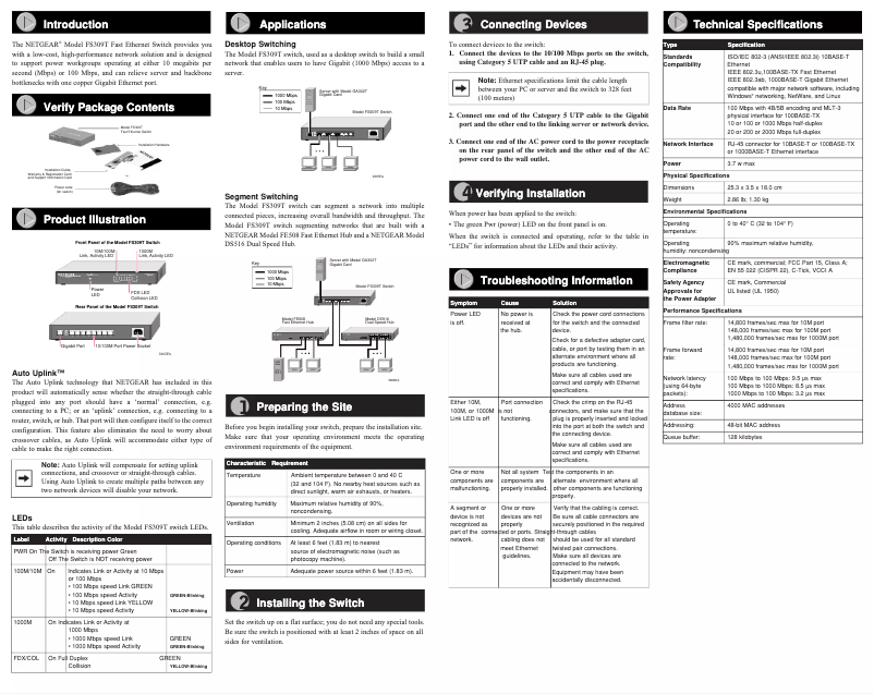 Page n°1 - Guide d'installation Netgear FS309T