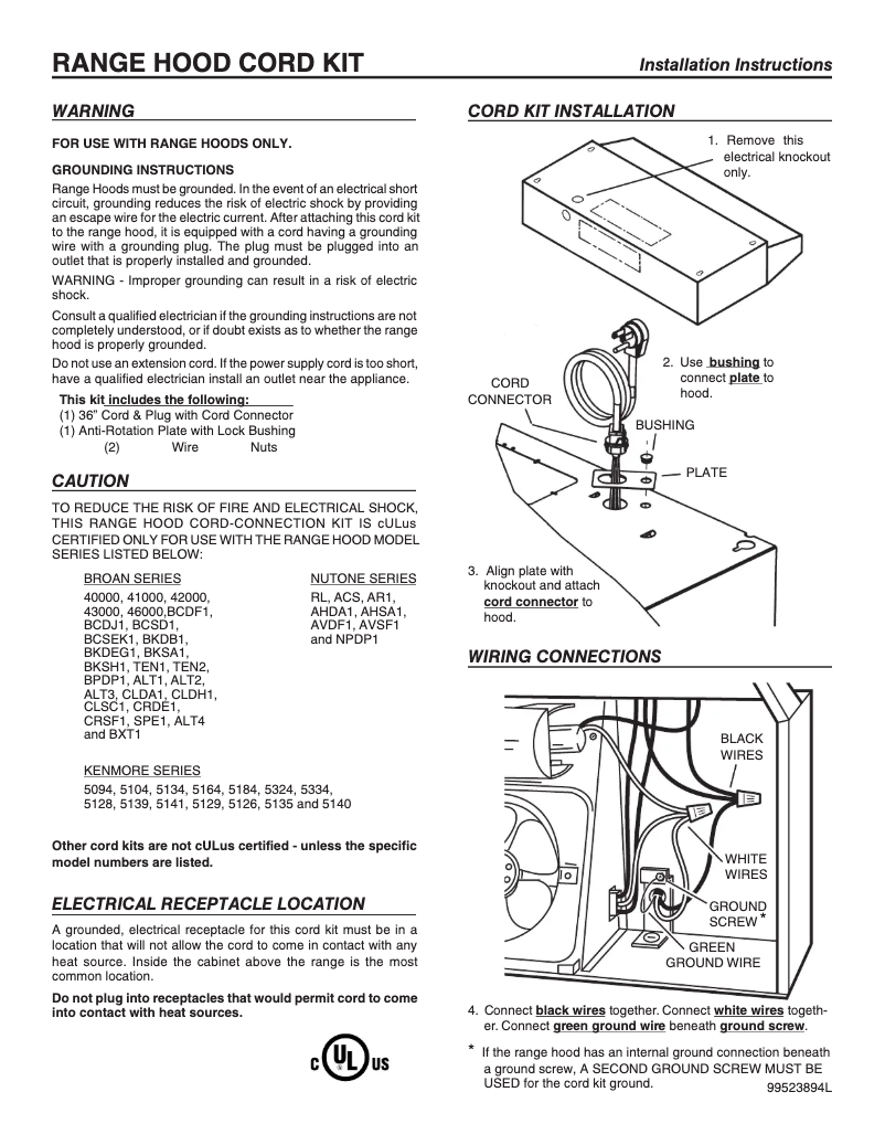 Page 1 de la notice Guide d'installation Broan 423004