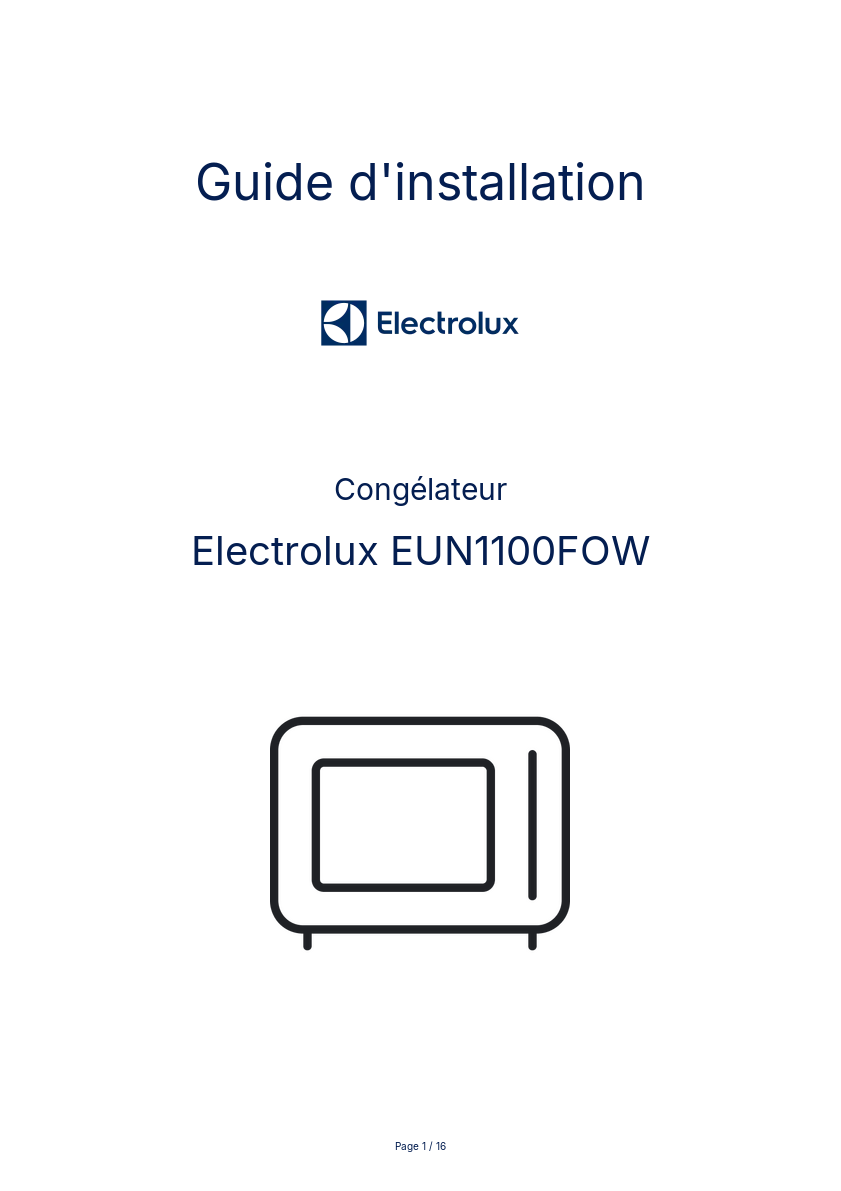 Page n°1 - Guide d'installation Electrolux EUN1100FOW