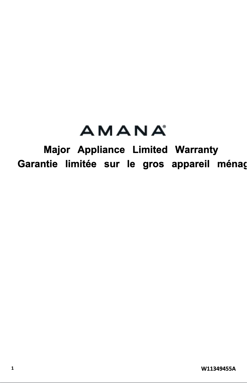Page 1 de la notice Informations de garantie Amana NTW4519JW