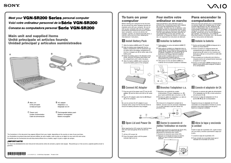 Image de la première page du manuel de l'appareil Vaio VGN-SR290F