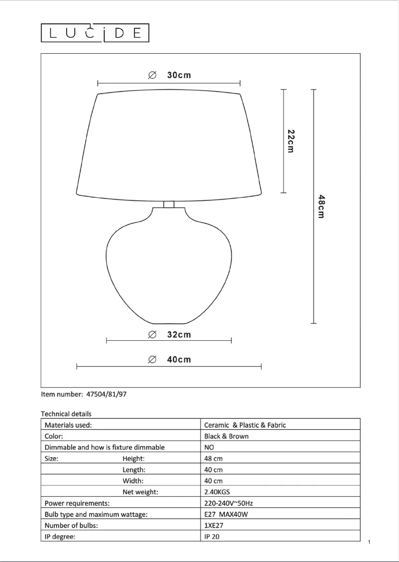 Page 1 de la notice Manuel utilisateur Lucide Ramses