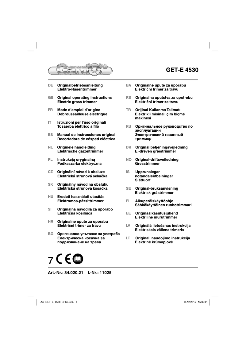 Page n°1 - Manuel utilisateur Gardol GET-E 4530