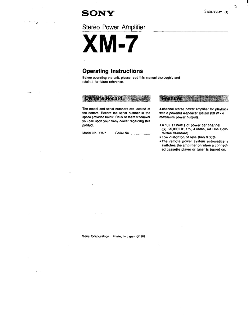 Image de la première page du manuel de l'appareil XM-7