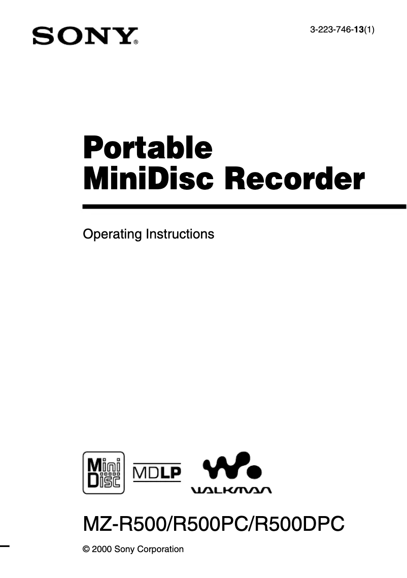 Page 1 de la notice Manuel utilisateur Sony MZ-R500PC