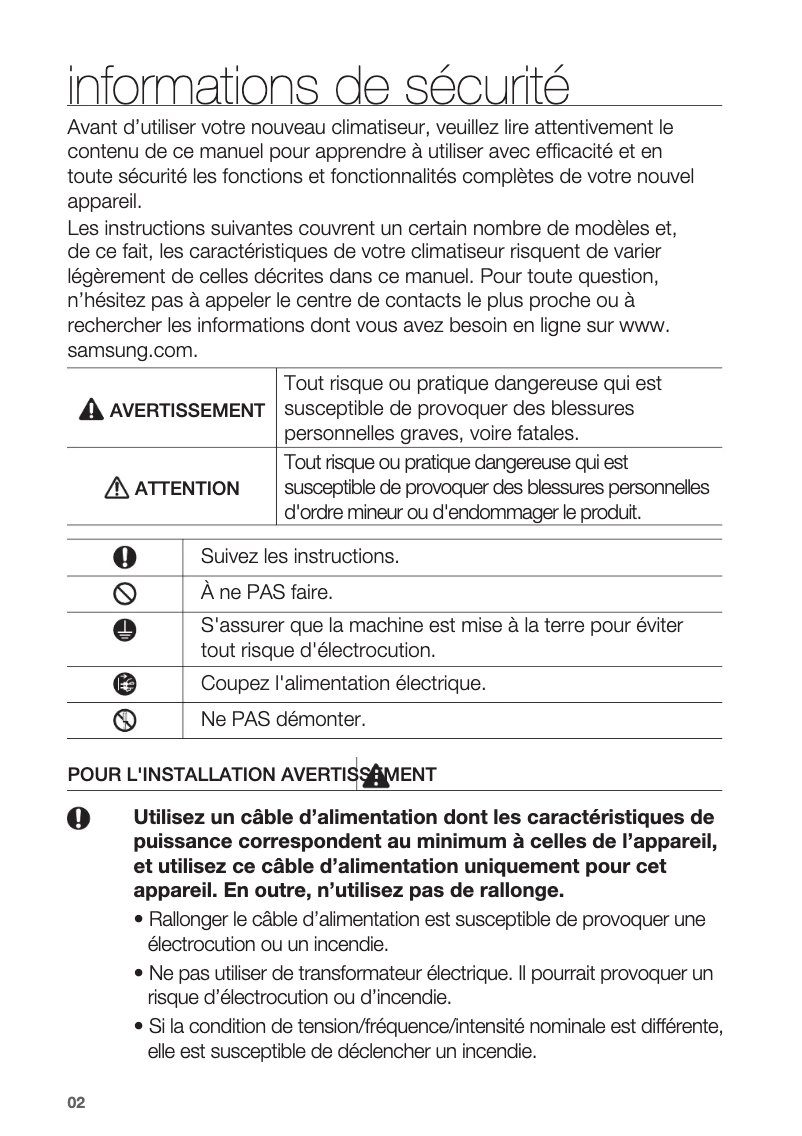 Page 1 de la notice Manuel utilisateur Samsung AM036MNFDEH