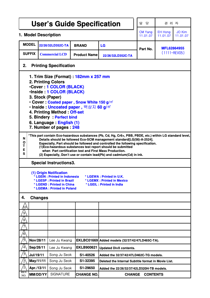 Image de la première page du manuel de l'appareil 32LD465C