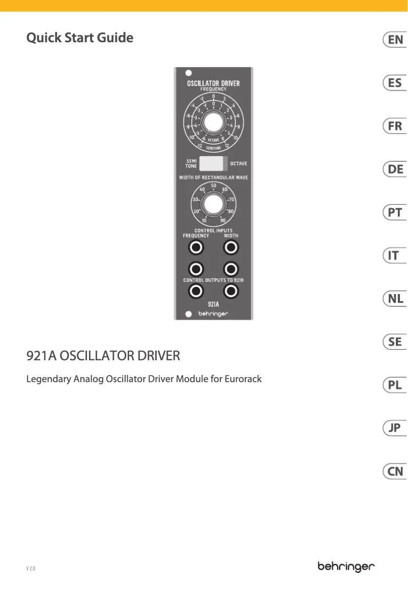 Page n°1 - Guide de démarrage rapide Behringer 921A Oscillator Driver