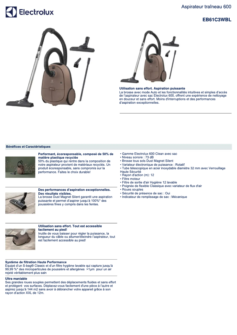 Page 1 de la notice Manuel utilisateur Electrolux EB61C3WBL