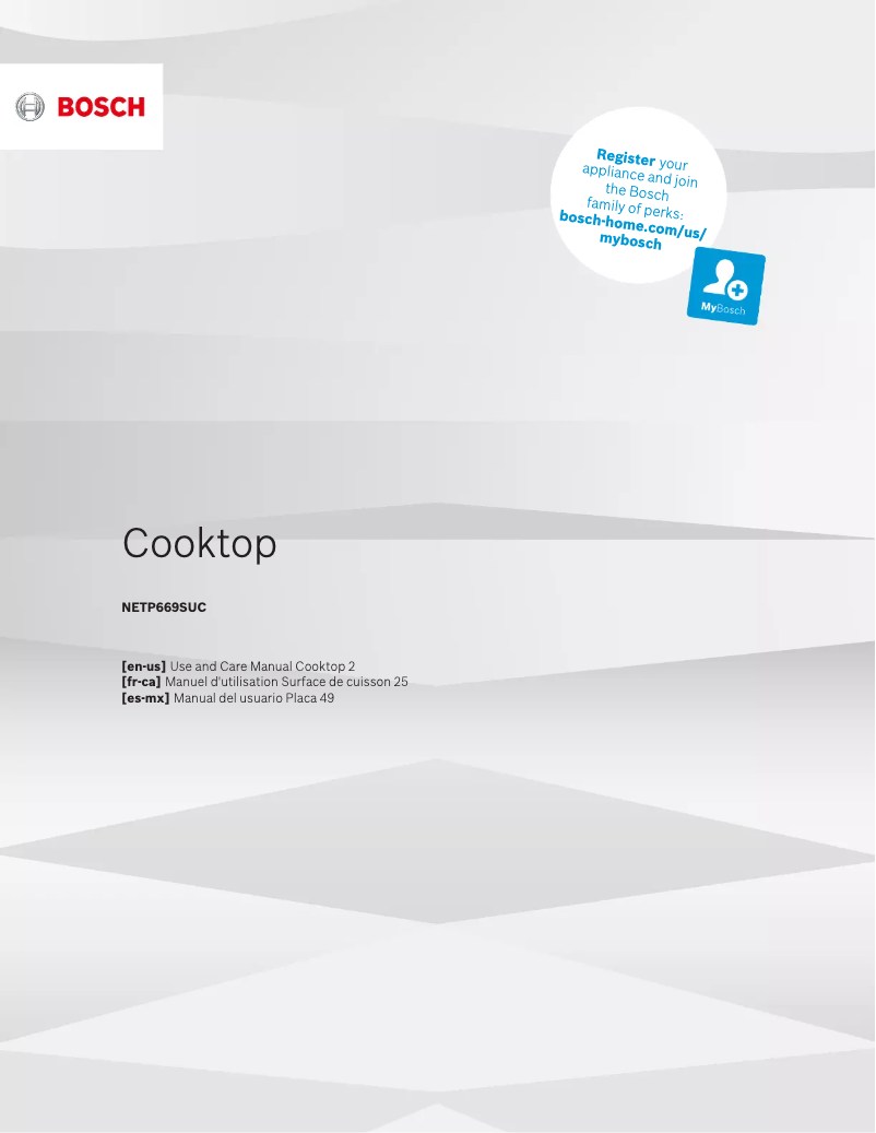 Page 1 de la notice Manuel d'utilisation et d'entretien Bosch NETP669SUC