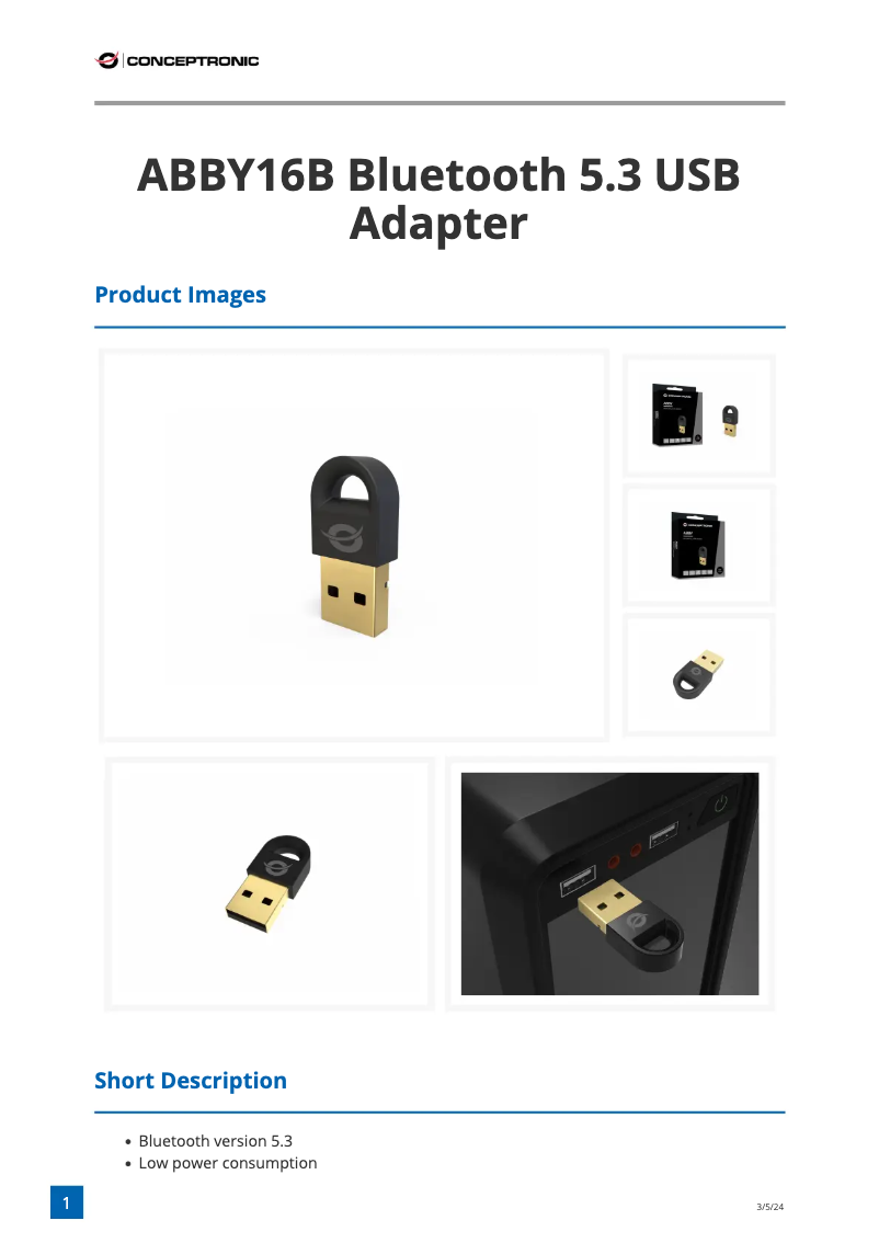 Page 1 de la notice Fiche technique Conceptronic ABBY16B