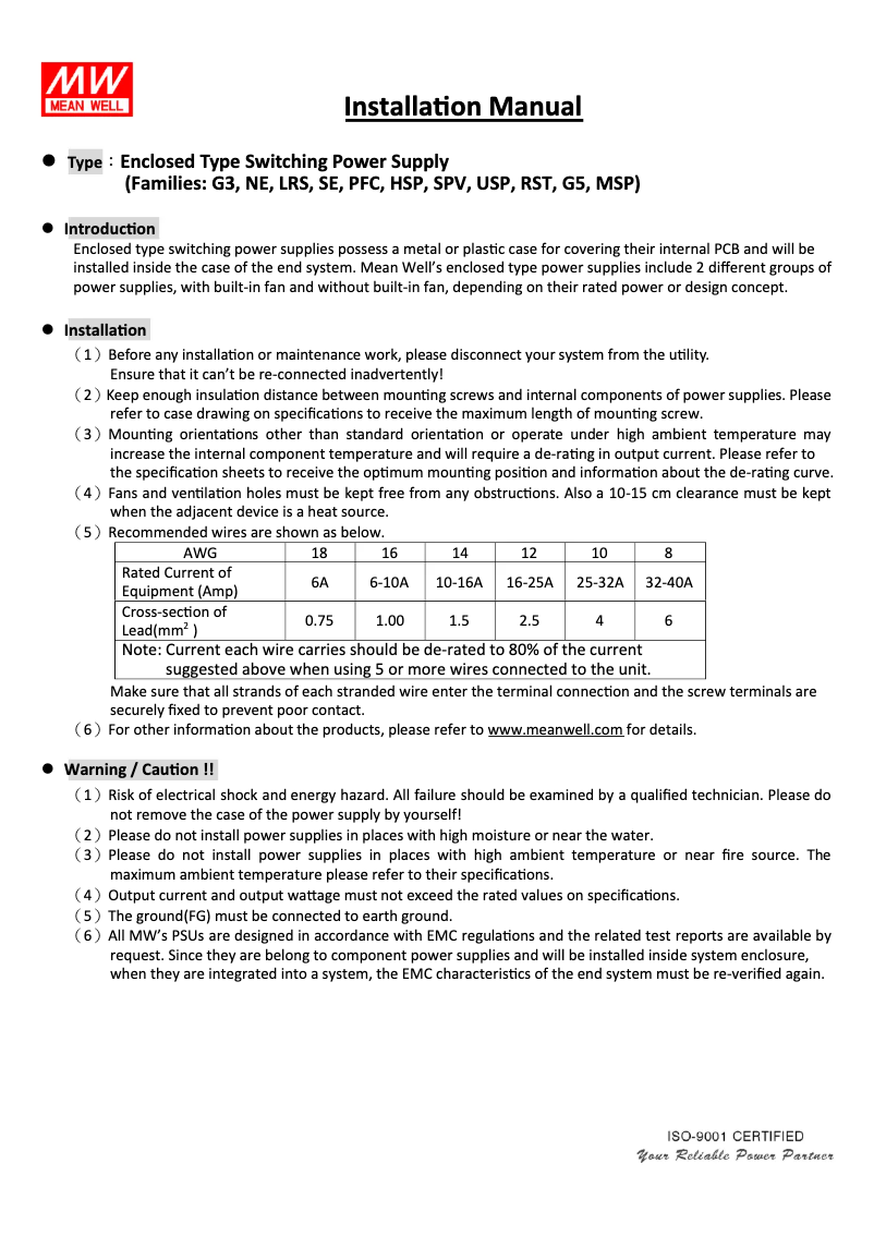 Page n°1 - Mode d'emploi Mean Well LRS-100-12