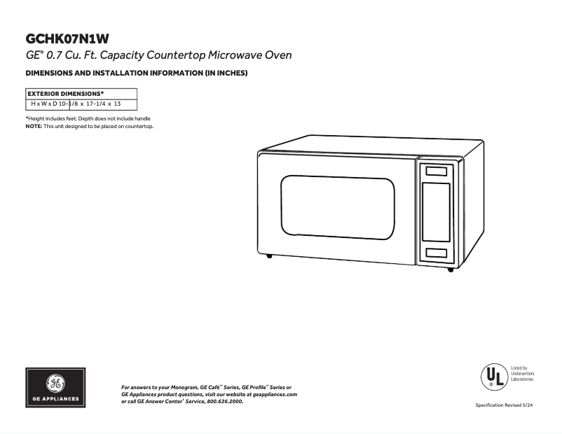 Página 1 del manual Ficha técnica GE GCHK07N1WBB