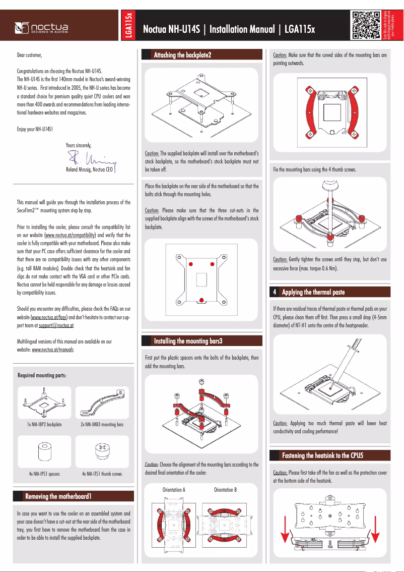 Image de la première page du manuel de l'appareil NH-U14S