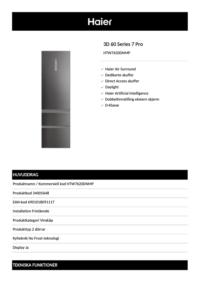 Image de la première page du manuel de l'appareil HTW7620DNMP