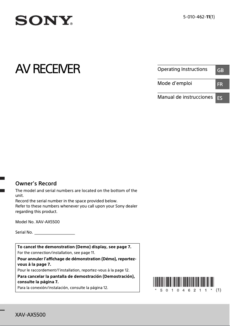 Page n°1 - Manuel utilisateur Sony XAV-AX5500
